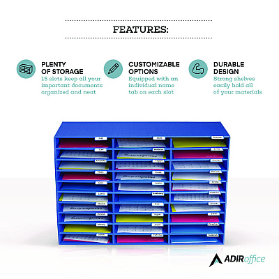 AdirOffice File Classroom Literature Organizer, 30 Sections, Letter Size, 32 x 13 x 21, Blue (ALHI50130BLU)