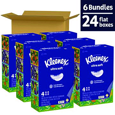 Kleenex Ultra Soft Facial Tissue, 3-Ply, White, 120 Sheets/Box, 4 Boxes/Pack, 6 Packs/Carton (KCC54315)