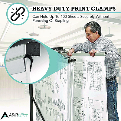 AdirOffice Blueprint Large File Document Hanging Clamps, 24" Wide Documents, 24", Silver, 6 Clamps (ALHI6026)