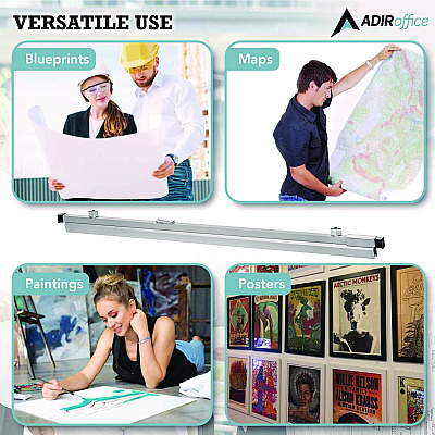 AdirOffice Blueprint Large File Document Hanging Clamps, 42" Wide Document, 42", Silver, 6 Clamps (ALHI6056)