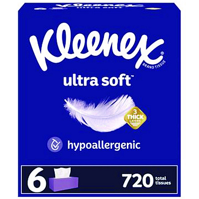 Kleenex Ultra Soft Facial Tissue, 3-Ply, White, 120 Sheets/Box, 6 Boxes/Pack, 4 Packs/Carton (54317)