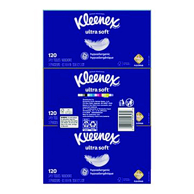 Kleenex Ultra Soft Facial Tissue, 3-Ply, White, 120 Sheets/Box, 6 Boxes/Pack, 4 Packs/Carton (54317)