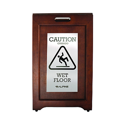 Alpine 2-Sided Plated Wooden A-Frame Bilingual Wet Floor Sign, 15 x 2 x 24, Stainless Steel (ALHALP499SSB)