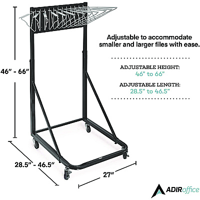 AdirOffice Blueprint Storage Cabinet Rolling Stand, Assorted Document Sizes Accomodated, 27" x 28.5" to 46.5" x 46" to 66", Black (ALHI613BLK)
