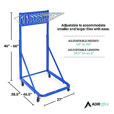 AdirOffice Blueprint Storage Cabinet Rolling Stand, Assorted Document Sizes Accomodated, 27" x 28.5" to 46.5" x 46" to 66", Blue (ALHI613BLU)