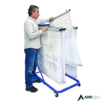 AdirOffice Blueprint Storage Cabinet Rolling Stand, Assorted Document Sizes Accomodated, 27" x 28.5" to 46.5" x 46" to 66", Blue (ALHI613BLU)