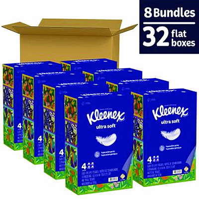 Kleenex Ultra Soft Facial Tissue, 3-Ply, White, 120/Box, 4 Boxes/Pack, 8 Packs/Carton (KCC54316)