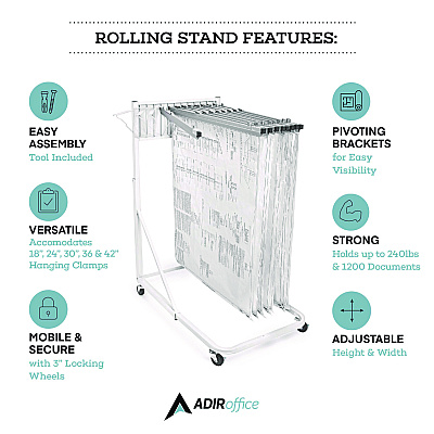 AdirOffice Blueprint Storage Cabinet Rolling Stand, Assorted Document Sizes Accomodated, 27" x 28.5" to 46.5" x 46" to 66", White (ALHI613WHI)