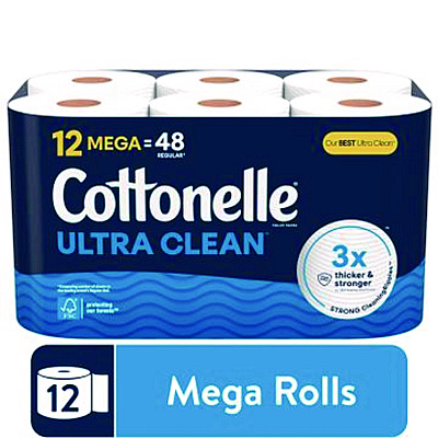 Cottonelle Ultra CleanCare Toilet Paper, Strong Bath Tissue, Septic Safe, 1-Ply, White, 284 Sheets/Roll, 12 Rolls/Pack, 4 Packs/Carton (KCC55480)