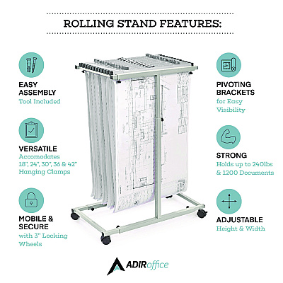 AdirOffice Blueprint Storage Cabinet Steel Vertical Plan Center, Asst Document Sizes, 15" x 27" to 47.25" x 32.5" to 57", Gray (ALHI614)