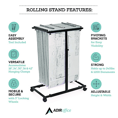 AdirOffice Blueprint Storage Cabinet Steel Vertical Plan Center, Assorted Document Sizes,15" x 27" to 47.25" x 32.5" to 57", Black (ALHI614BLK)