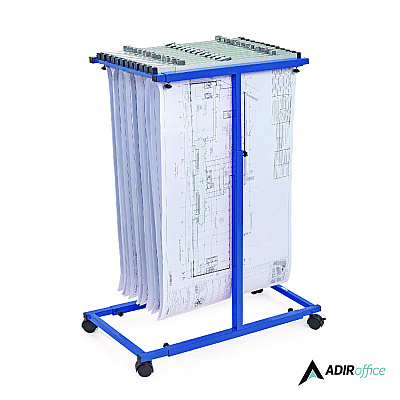 AdirOffice Blueprint Storage Cabinet Steel Vertical Plan Center, Assorted Document Sizes, 15" x 27" to 47.25" x 32.5" to 57", Blue (ALHI614BLU)