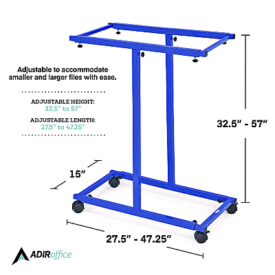 AdirOffice Blueprint Storage Cabinet Steel Vertical Plan Center, Assorted Document Sizes, 15" x 27" to 47.25" x 32.5" to 57", Blue (ALHI614BLU)