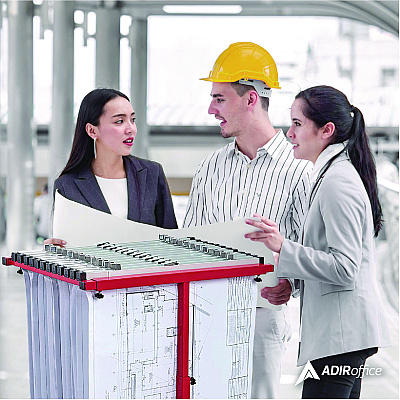 AdirOffice Blueprint Storage Cabinet Steel Vertical Plan Center, Assorted Document Sizes, 15" x 27" to 47.25" x 32.5" to 57", Red (ALHI614RED)