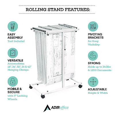 AdirOffice Blueprint Storage Cabinet Steel Vertical Plan Center, Assorted Document Sizes, 15" x 27" to 47.25" x 32.5" to 57", White (ALHI614WHI)