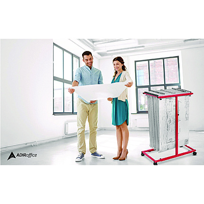 AdirOffice Blueprint Storage Cabinet Steel Vertical Plan Center, Assorted Document Sizes, 15" x 27" to 47.25" x 32.5" to 57", Red (ALHI614RED)