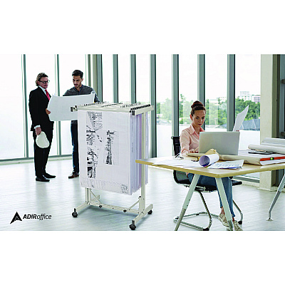 AdirOffice Expandable Blueprint Storage Cabinet Mobile Plan Center, Assorted Document Sizes, 20.5" x 28" to 46.5" x 50.75", Beige (ALHI615)