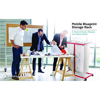 AdirOffice Blueprint Storage Cabinet Steel Vertical Plan Center, Assorted Document Sizes, 15" x 27" to 47.25" x 32.5" to 57", Red (ALHI614RED)