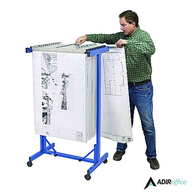 AdirOffice Expandable Blueprint Storage Cabinet Mobile Plan Center, Assorted Document Sizes, 20.5" x 28" to 46.5" x 50.75", Blue (ALHI615BLU)
