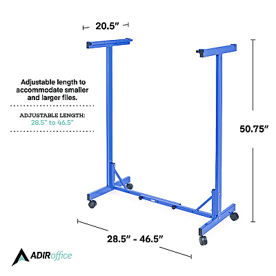 AdirOffice Expandable Blueprint Storage Cabinet Mobile Plan Center, Assorted Document Sizes, 20.5" x 28" to 46.5" x 50.75", Blue (ALHI615BLU)