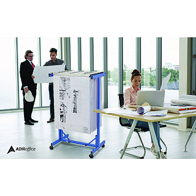 AdirOffice Expandable Blueprint Storage Cabinet Mobile Plan Center, Assorted Document Sizes, 20.5" x 28" to 46.5" x 50.75", Blue (ALHI615BLU)