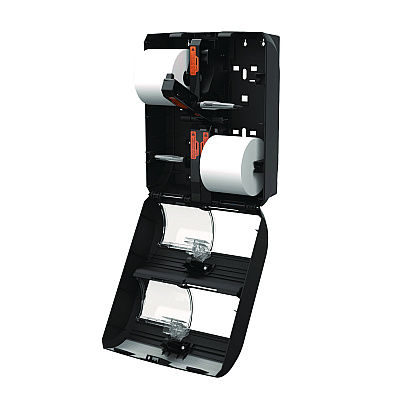 Georgia Pacific Professional Compact Quad Vertical Four Roll Coreless Tissue Dispenser, 12.31 x 14.81 x 7.86, Black (GPC56744B)