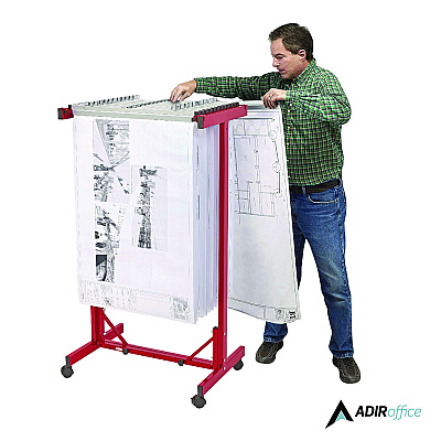 AdirOffice Expandable Blueprint Storage Cabinet Mobile Plan Center, Assorted Document Sizes, 20.5" x 28" to 46.5" x 50.75", Red (ALHI615RED)