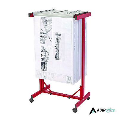 AdirOffice Expandable Blueprint Storage Cabinet Mobile Plan Center, Assorted Document Sizes, 20.5" x 28" to 46.5" x 50.75", Red (ALHI615RED)