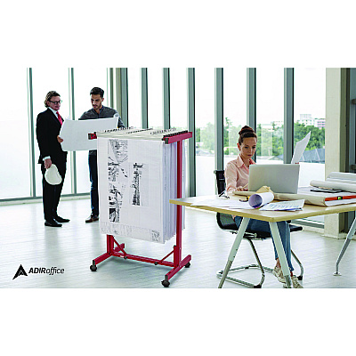 AdirOffice Expandable Blueprint Storage Cabinet Mobile Plan Center, Assorted Document Sizes, 20.5" x 28" to 46.5" x 50.75", Red (ALHI615RED)