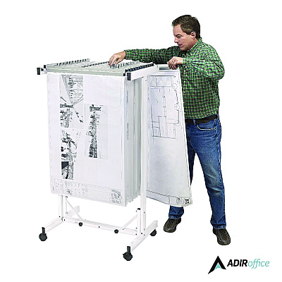 AdirOffice Expandable Blueprint Storage Cabinet Mobile Plan Center, Assorted Document Sizes, 20.5" x 28" to 46.5" x 50.75", White (ALHI615WHI)
