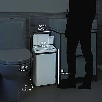 HLS Commercial Rectangular Sensor Trash Can, 4 gal, Plastic/Stainless Steel, Silver (HLMHLS04SS)