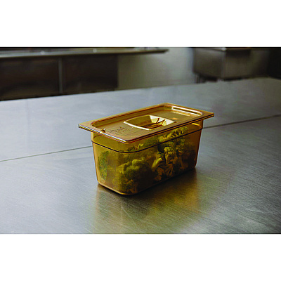 Rubbermaid Commercial Insert Pan Handled Notched Cover, 6.38 x 0.39 x 10.38, Amber, Plastic, 6/Carton (RCP214P86AMB)