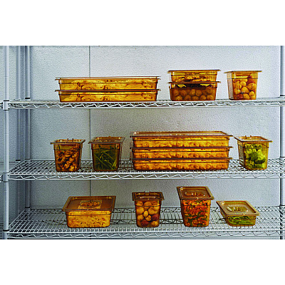 Rubbermaid Commercial Insert Pan Handled Notched Cover, 6.38 x 0.39 x 10.38, Amber, Plastic, 6/Carton (RCP214P86AMB)
