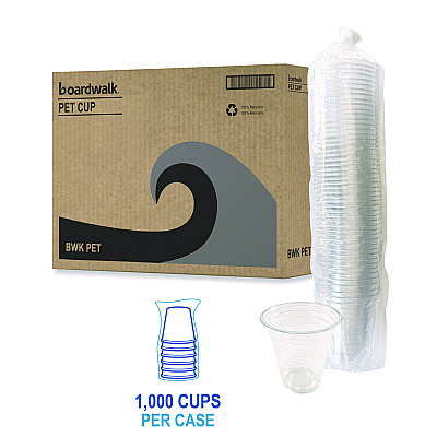 Boardwalk Clear Plastic Cold Cups, Squat, 12 oz, PET, 1,000/Carton (BWKPET12S)