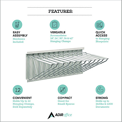 AdirOffice Large File Blueprint Pivot Wall Rack, Assorted Document Sizes Accommodated, 11" x 15.8" x 23.9", Gray (ALHI617)