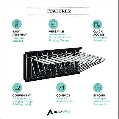 AdirOffice Large File Blueprint Pivot Wall Rack, Assorted Document Sizes Accommodated, 11" x 15.8" x 23.9", Black (ALHI617BLK)