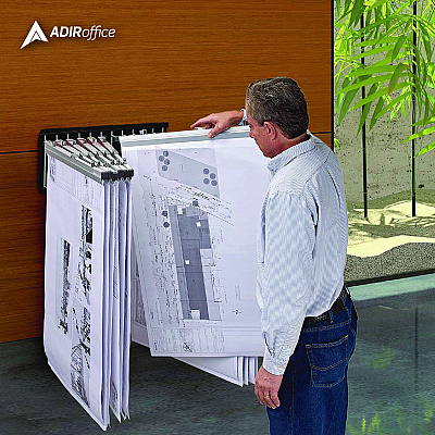 AdirOffice Large File Blueprint Pivot Wall Rack, Assorted Document Sizes Accommodated, 11" x 15.8" x 23.9", Black (ALHI617BLK)