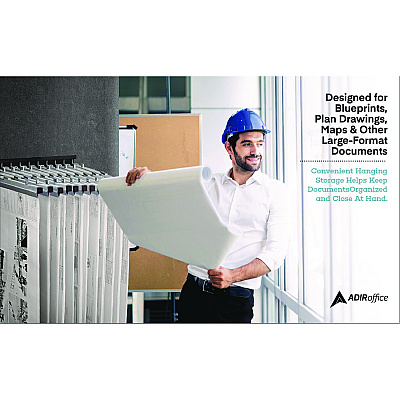 AdirOffice Large File Blueprint Pivot Wall Rack, Assorted Document Sizes Accommodated, 11" x 15.8" x 23.9", Black (ALHI617BLK)