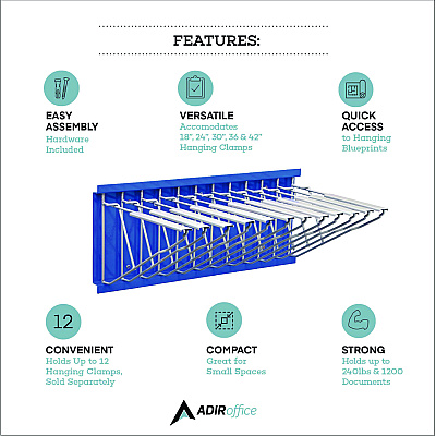 AdirOffice Large File Blueprint Pivot Wall Rack, Assorted Document Sizes Accommodated, 11" x 15.8" x 23.9", Blue (ALHI617BLU)