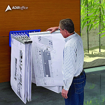 AdirOffice Large File Blueprint Pivot Wall Rack, Assorted Document Sizes Accommodated, 11" x 15.8" x 23.9", Blue (ALHI617BLU)