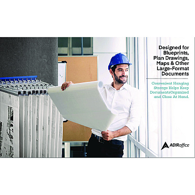 AdirOffice Large File Blueprint Pivot Wall Rack, Assorted Document Sizes Accommodated, 11" x 15.8" x 23.9", Blue (ALHI617BLU)
