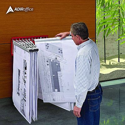 AdirOffice Large File Blueprint Pivot Wall Rack, Assorted Document Sizes Accommodated, 11" x 15.8" x 23.9", Red (ALHI617RED)