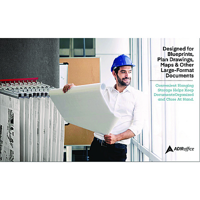 AdirOffice Large File Blueprint Pivot Wall Rack, Assorted Document Sizes Accommodated, 11" x 15.8" x 23.9", Red (ALHI617RED)