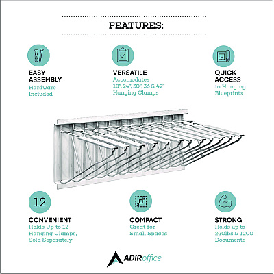 AdirOffice Large File Blueprint Pivot Wall Rack, Assorted Document Sizes Accommodated, 11" x 15.8" x 23.9", White (ALHI617WHI)