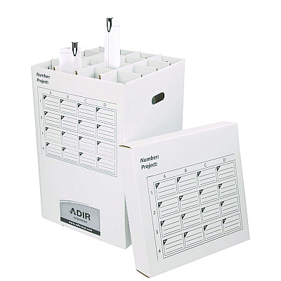 AdirOffice 16 Slot Blueprint Rolled File Upright Storage Box, 16 Compartments, 17.5 x 17.5 x 25, White (ALHI622)