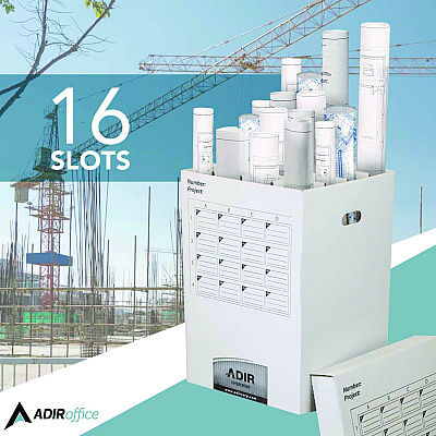 AdirOffice 16 Slot Blueprint Rolled File Upright Storage Box, 16 Compartments, 17.5 x 17.5 x 25, White (ALHI622)