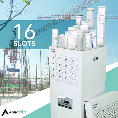 AdirOffice 16 Slot Blueprint Rolled File Upright Storage Box, 16 Compartments, 17.5 x 17.5 x 37, White (ALHI623)