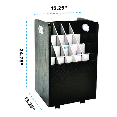 AdirOffice 20-Slot Mobile Rolling Wood Blueprint Storage Cabinet Roll File Large Document Organizer, 15.25 x 13.25 x 24.75, Black (ALHI624BLK)