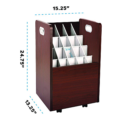 AdirOffice 20-Slot Mobile Rolling Wood Blueprint Storage Cabinet Roll File Large Document Organizer, 15.25 x 13.25 x 24.75, Mahogany (ALHI624MA)