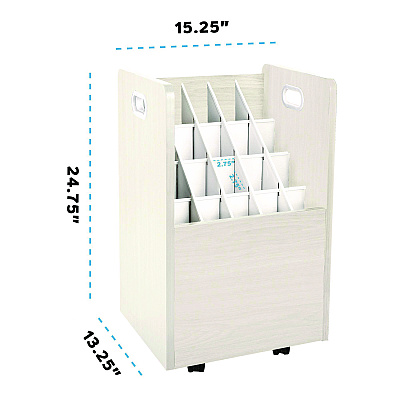 AdirOffice 20-Slot Mobile Rolling Wood Blueprint Storage Cabinet Roll File Large Document Organizer, 15.25 x 13.25 x 24.75, White (ALHI624WHI)